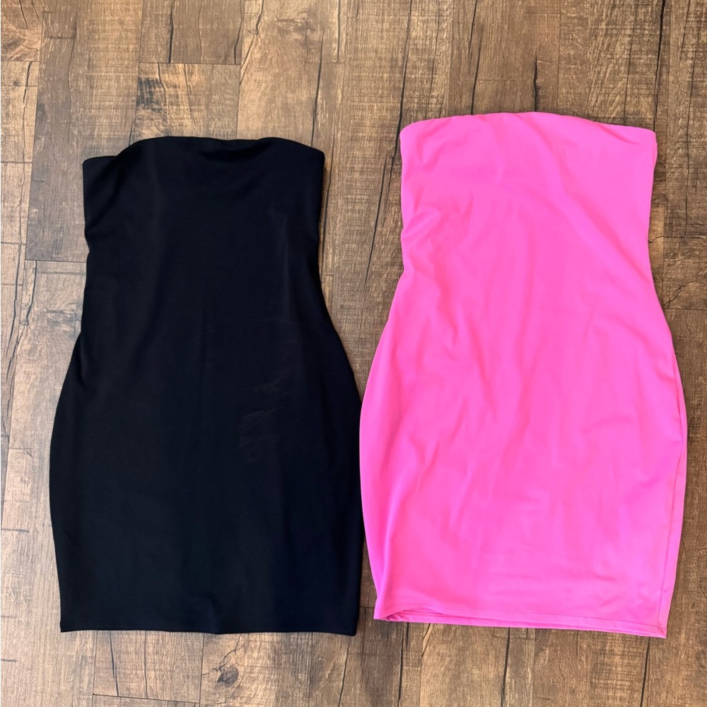 2 Express Strapless Bodycon Dress - Black & Hot Pink